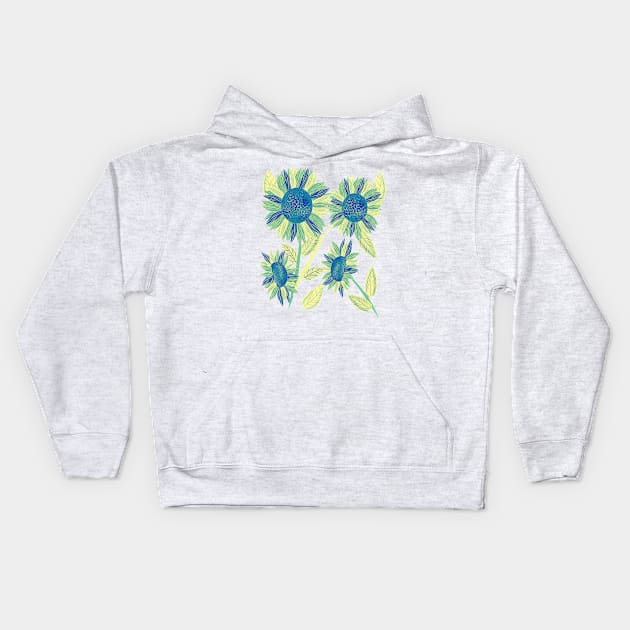 Sunflowers (Cyan) Kids Hoodie by RoxanneG